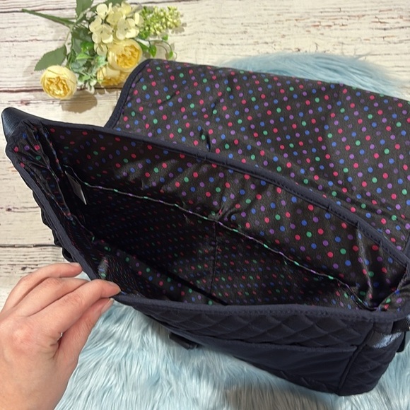 VERA BRADLEY QUILTED LAPTOP MESSENGER BAG NAVY BLUE - Picture 7 of 11
